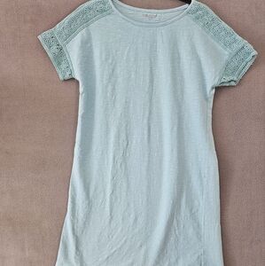 Light Blue Short Sleeve Dress with Lace Accents